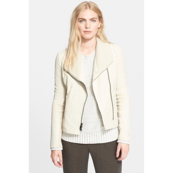 Vince Jackets & Blazers - NEW Vince Ribbed Scuba Leather Jacket Off White